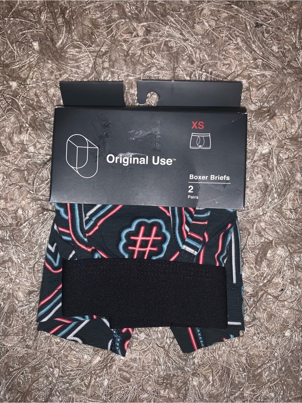 Target Original Use Men's Boxer Briefs in Black with Neon Pink and Blue Pattern
